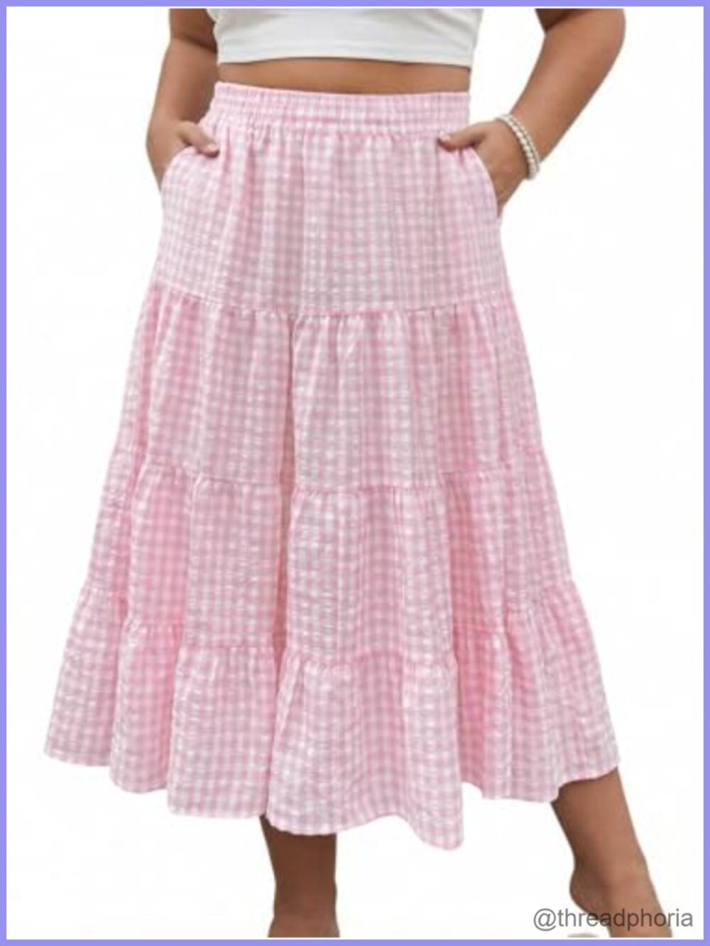Women's Plus Size Cotton Midi A-Line Skirt with Pockets High Waist